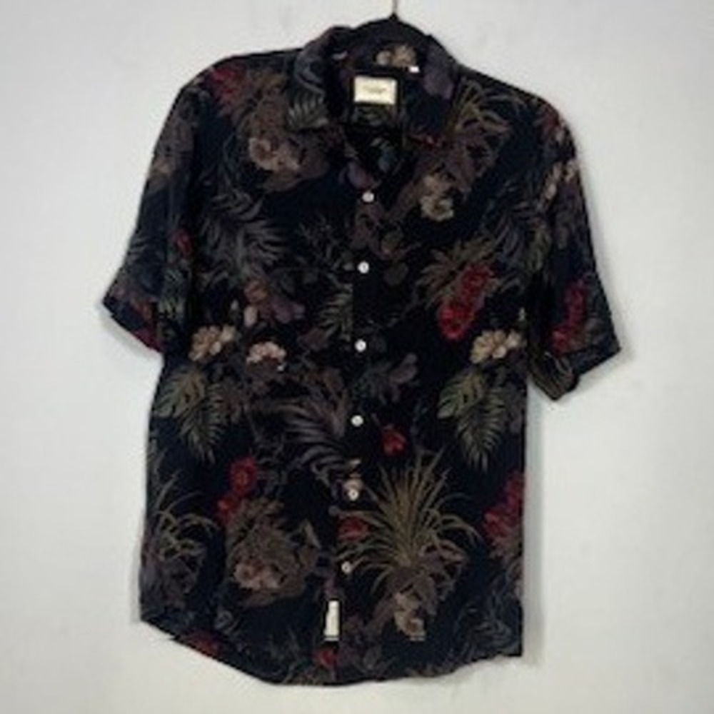 7Diamonds Mens Black Colorful Tropical Short Sleeve Button Up Size Large